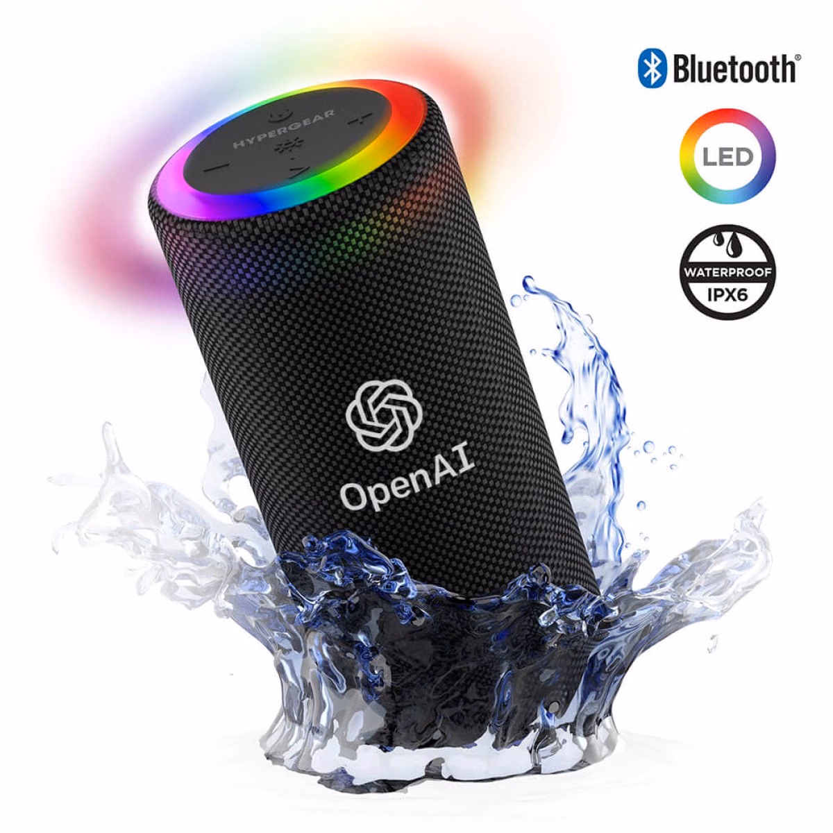 Custom HyperGear Halo XL Waterproof LED Wireless Speaker, Black, front view