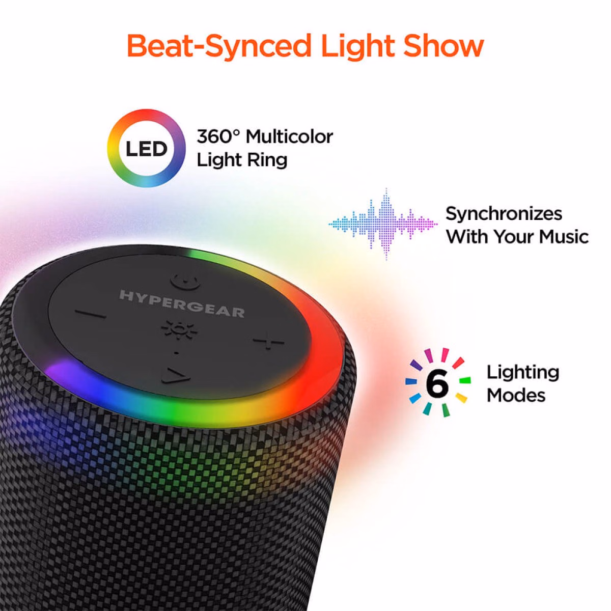 Custom HyperGear Halo XL Waterproof LED Wireless Speaker, Black, detail view