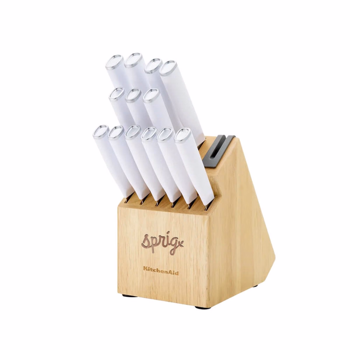 Custom KitchenAid Slim Two-Tone Knife Block Set, White, with custom logo area