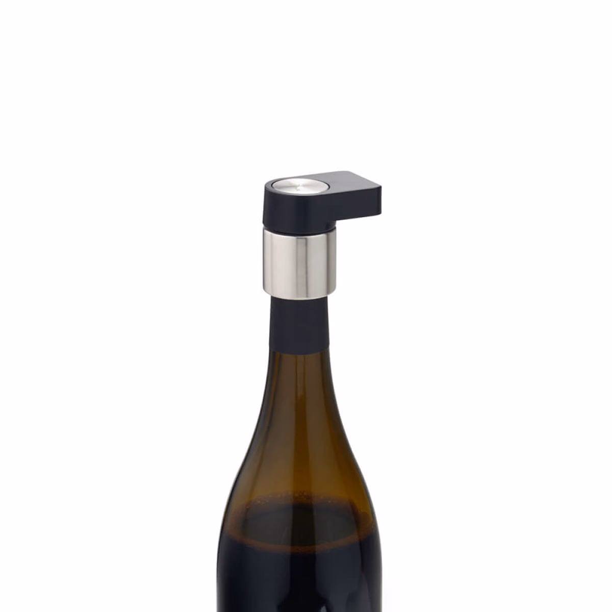 Custom Rabbit Wine Bottle Stopper and Stand, Black, angle view