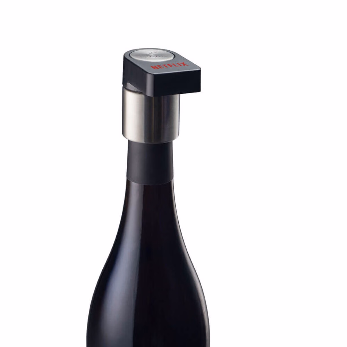 Custom Rabbit Wine Bottle Stopper and Stand, Black, packaging view