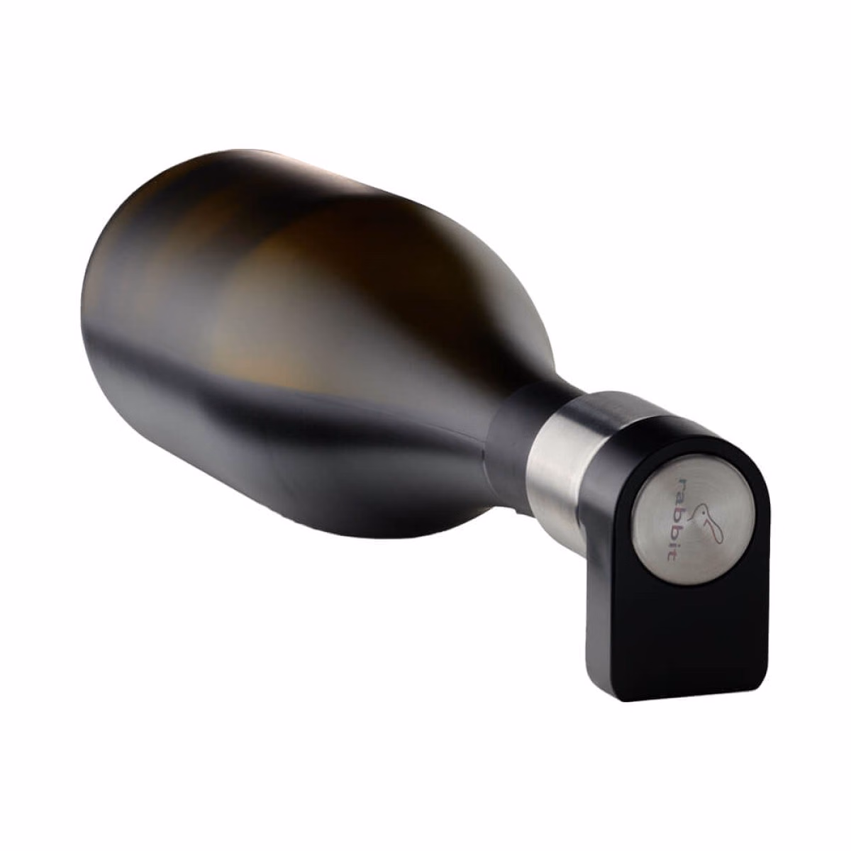Custom Rabbit Wine Bottle Stopper and Stand, Black, front view