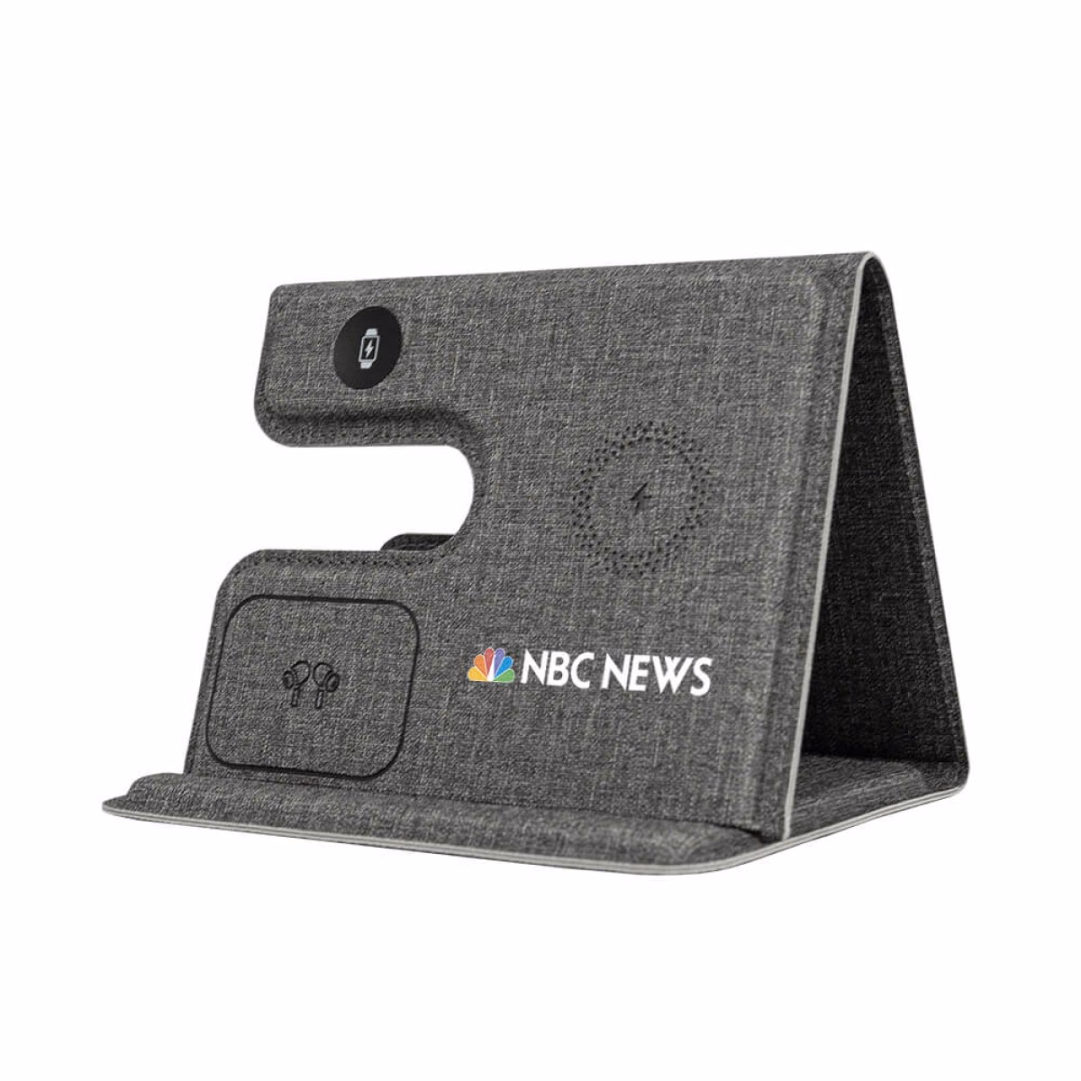 Custom Tangelo ChargePro 3 in 1 Foldable Wireless Charger, Grey, with custom logo area