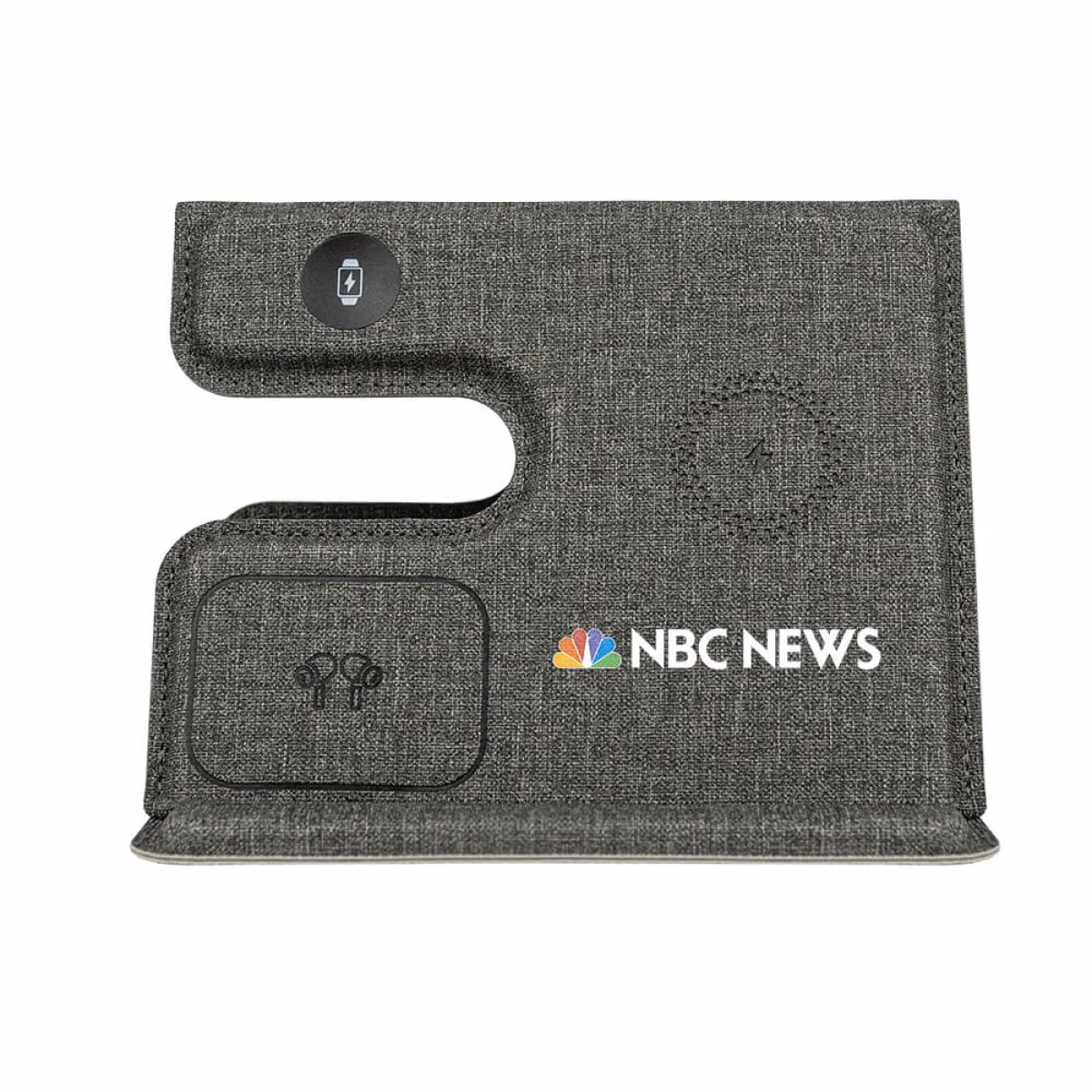Custom Tangelo ChargePro 3 in 1 Foldable Wireless Charger, Grey, with custom logo area