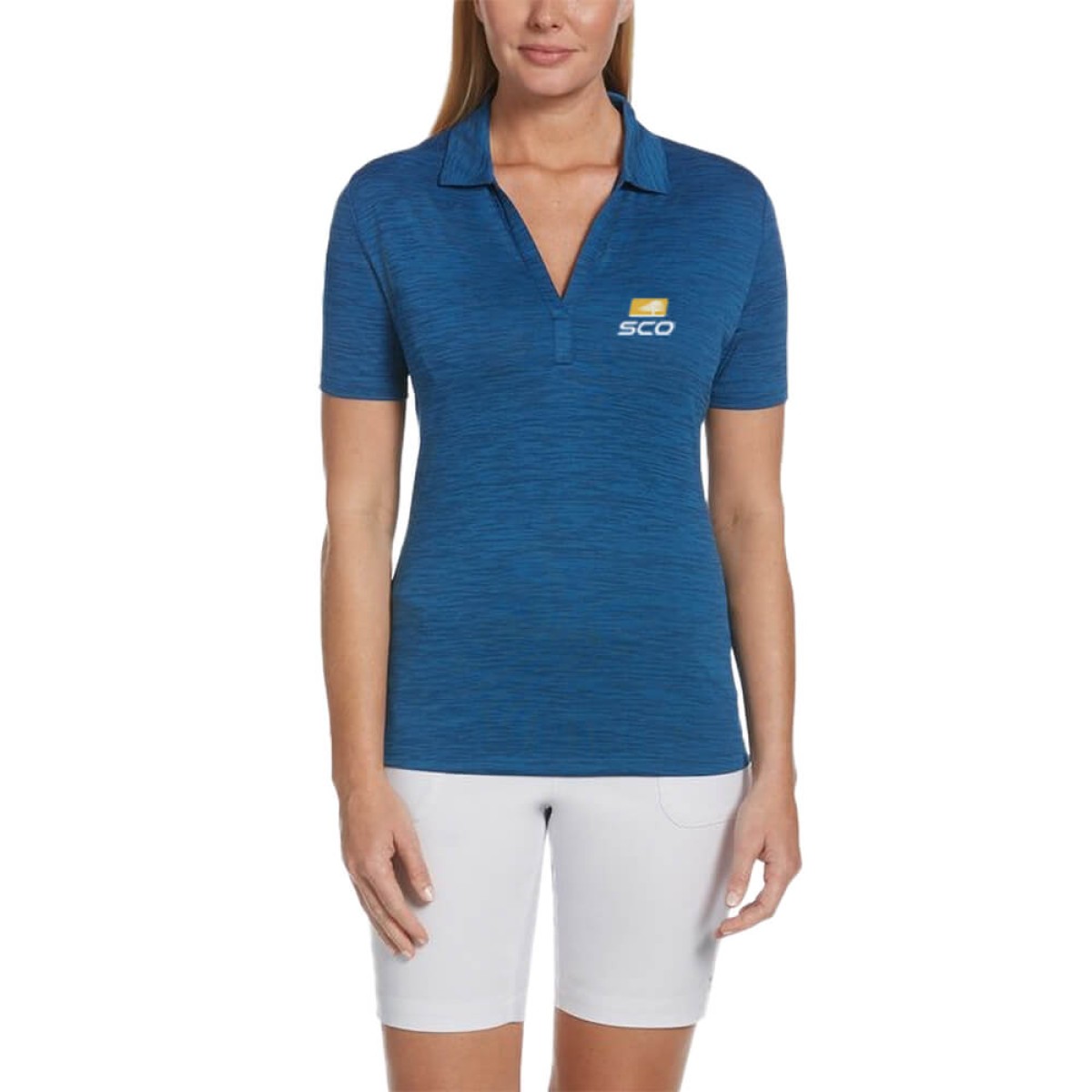 Custom Callaway Broken Stripe Ladies Polo in Navy - Decorated