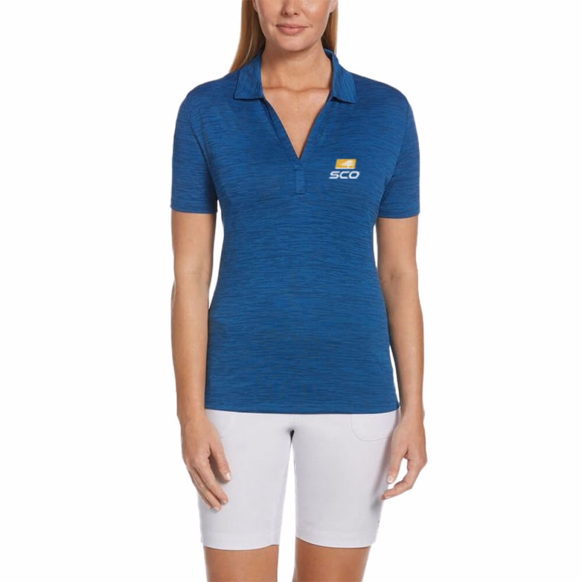 Custom Callaway Broken Stripe Ladies Polo in Navy - Decorated