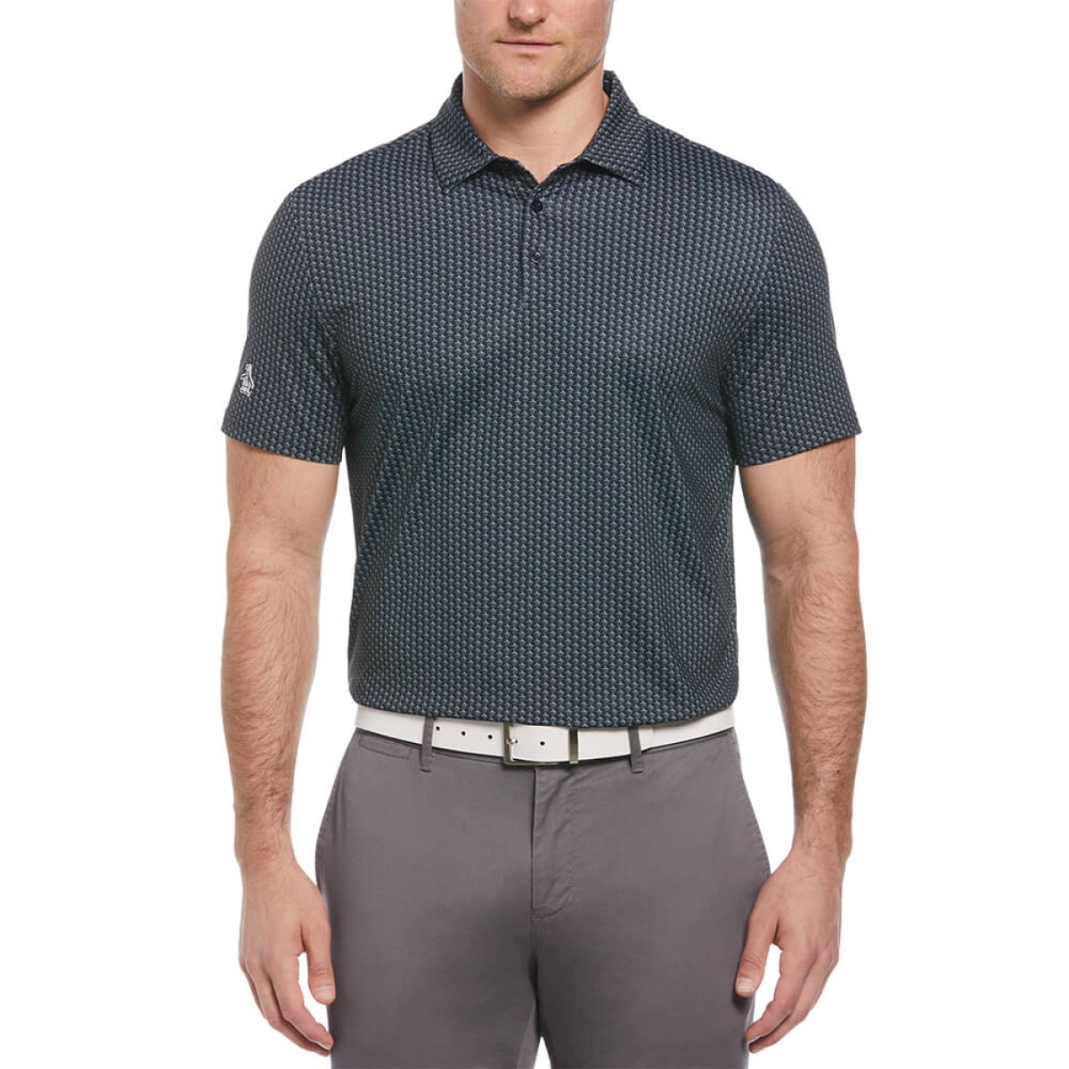 Custom Penguin All-Over-Pete Printed Men's Polo in Grey - Blank
