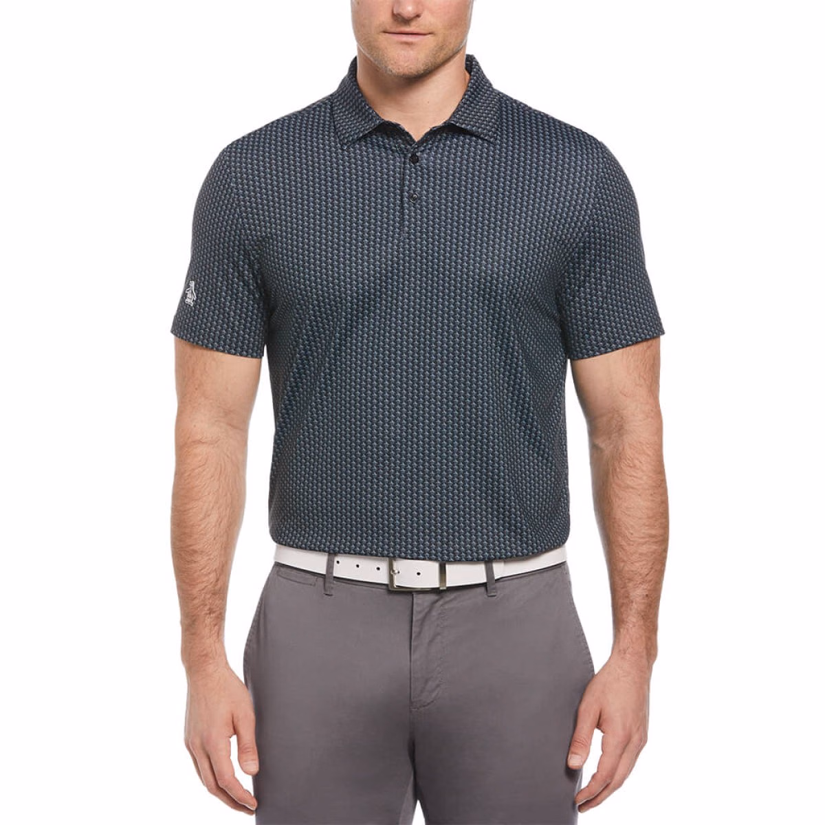 Custom Penguin All-Over-Pete Printed Men's Polo in Grey - Blank