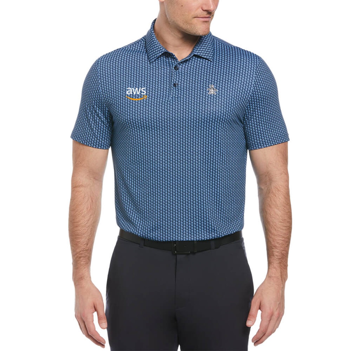 Custom Penguin All-Over-Pete Printed Men's Polo in Blue - Decorated