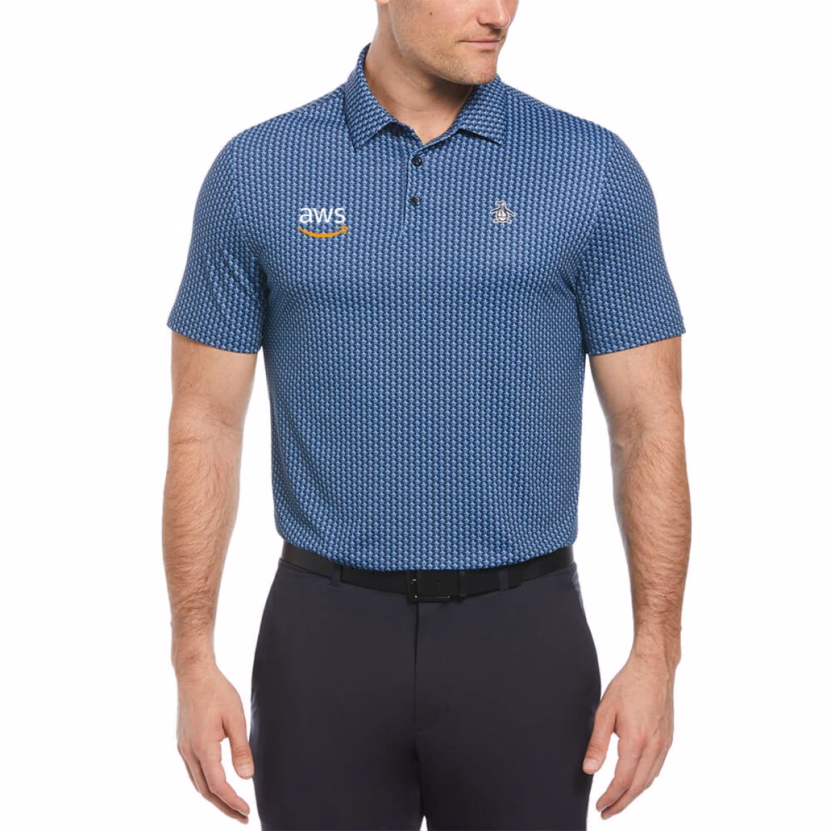 Custom Penguin All-Over-Pete Printed Men's Polo in Blue - Decorated
