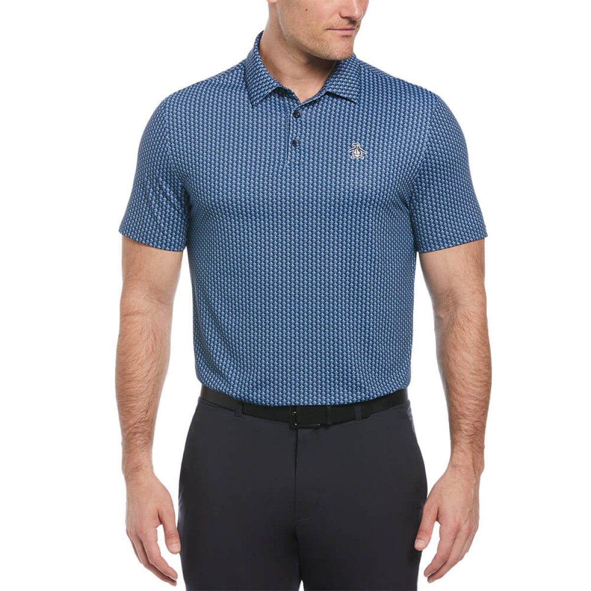 Custom Penguin All-Over-Pete Printed Men's Polo in Blue - Blank