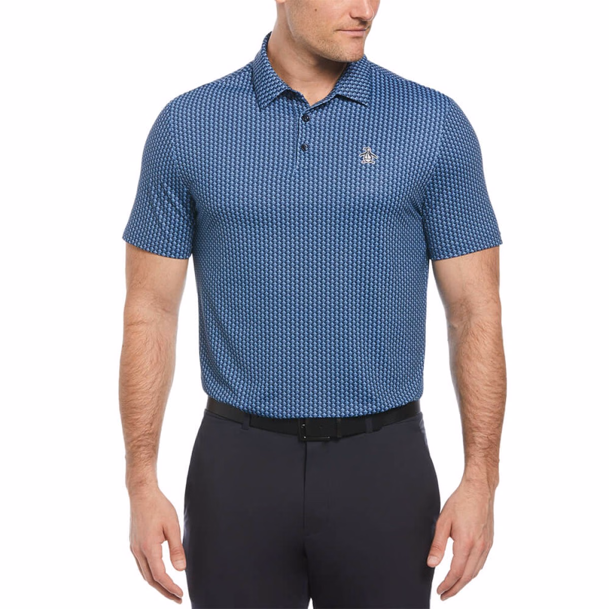 Custom Penguin All-Over-Pete Printed Men's Polo in Blue - Blank