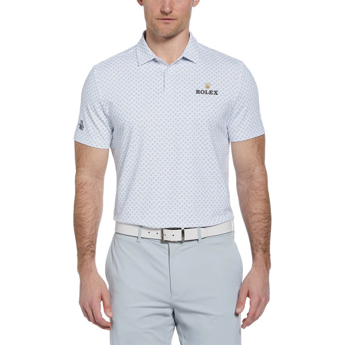 Custom Penguin Retro Geo Print Men's Polo with Custom Logo