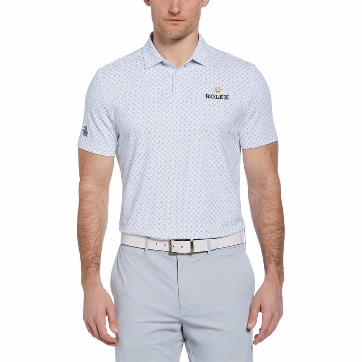Custom Penguin Retro Geo Print Men's Polo with Custom Logo
