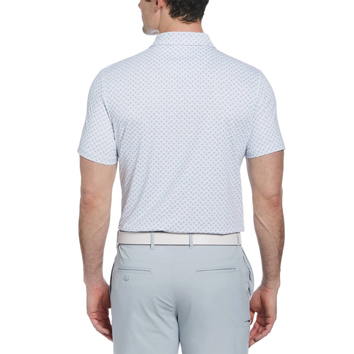 Custom Penguin Retro Geo Print Men's Polo in White - Alternate