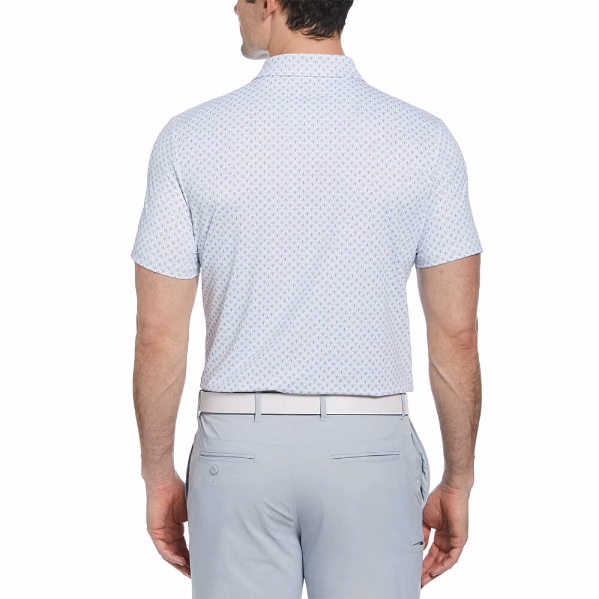 Custom Penguin Retro Geo Print Men's Polo in White - Alternate