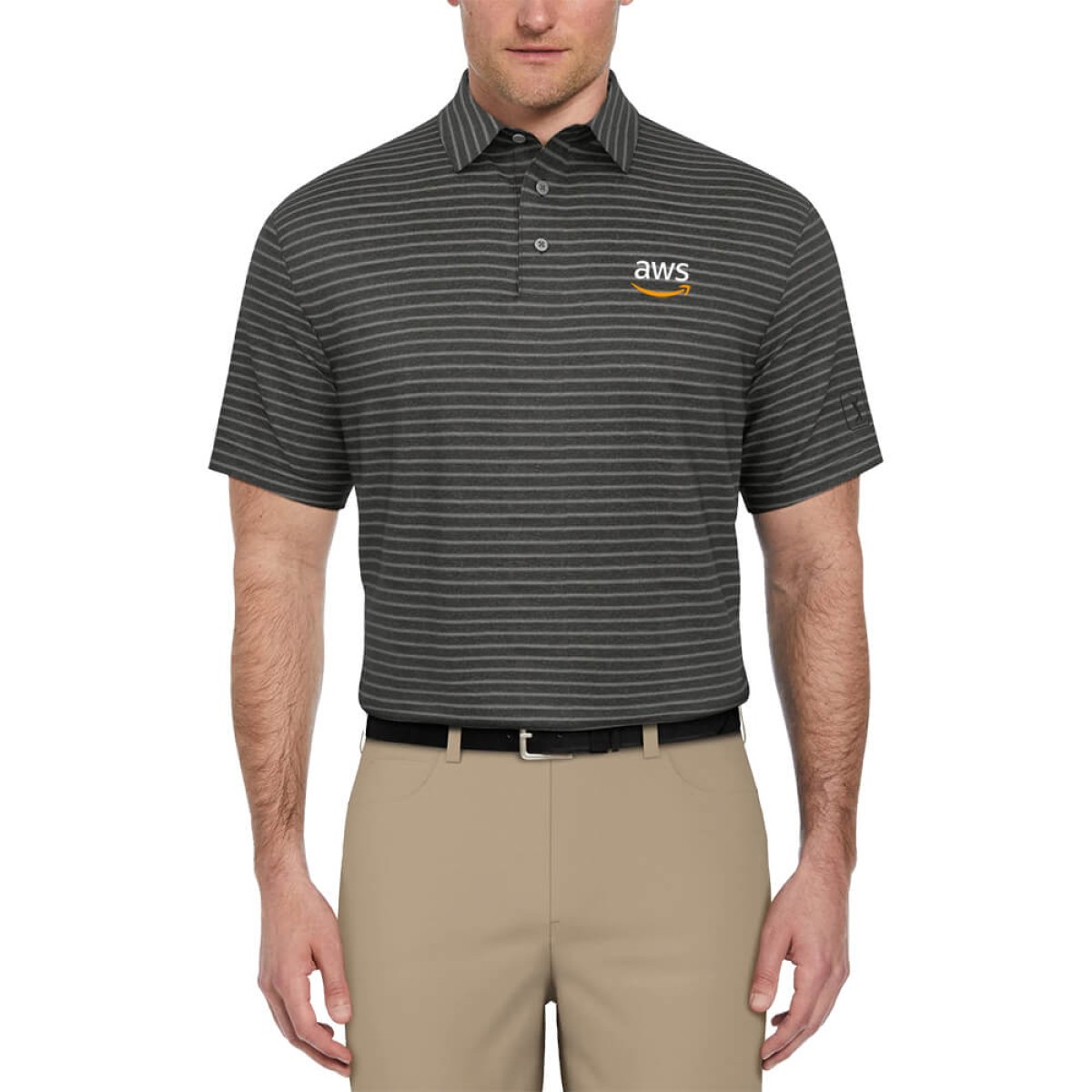 Custom PGA Tour Heather Feeder Stripe Men's Polo with Custom Logo