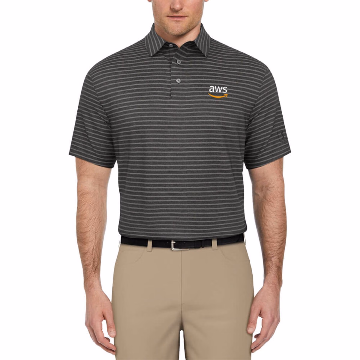 Custom PGA Tour Heather Feeder Stripe Men's Polo with Custom Logo