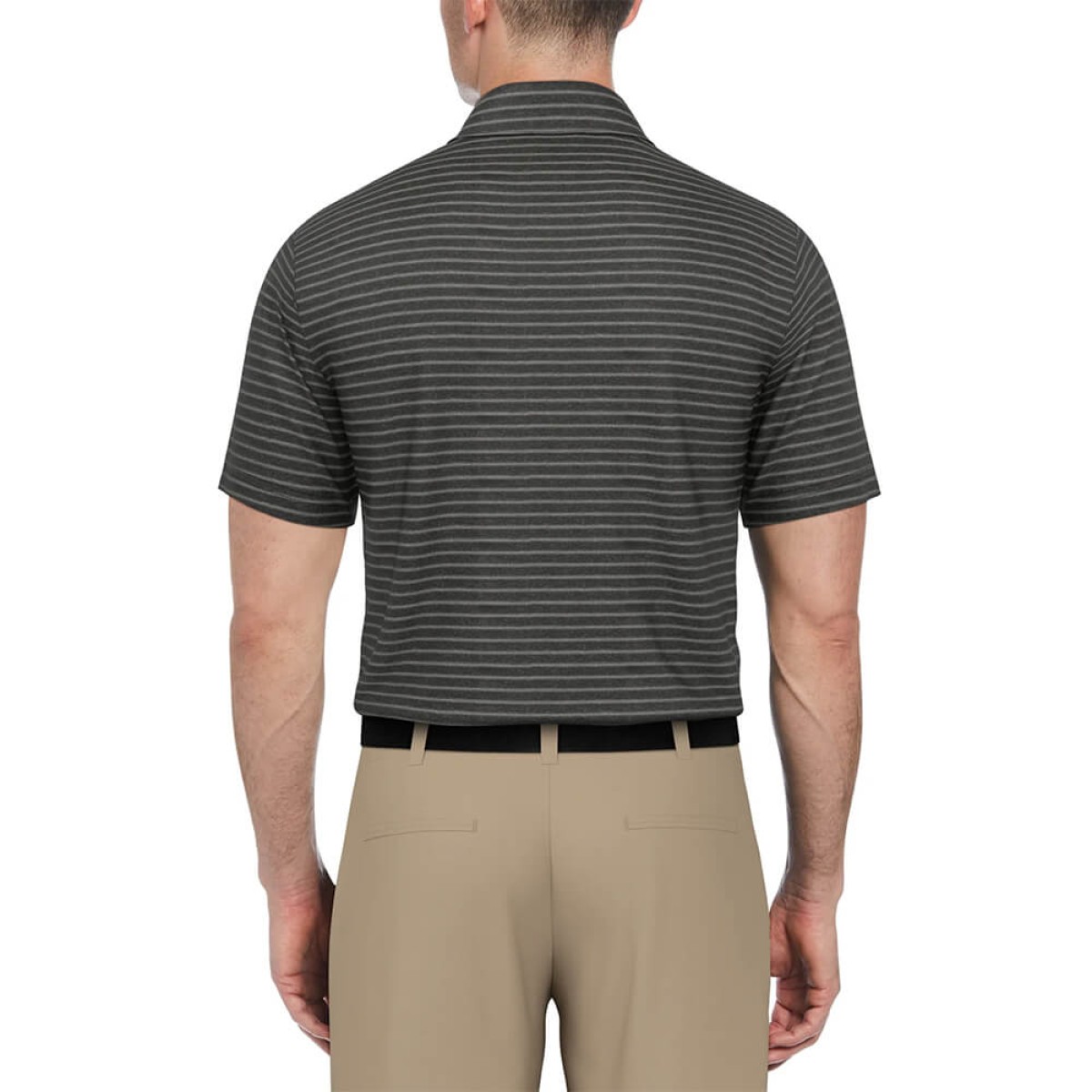 Custom PGA Tour Heather Feeder Stripe Men's Polo in Grey - Alternate