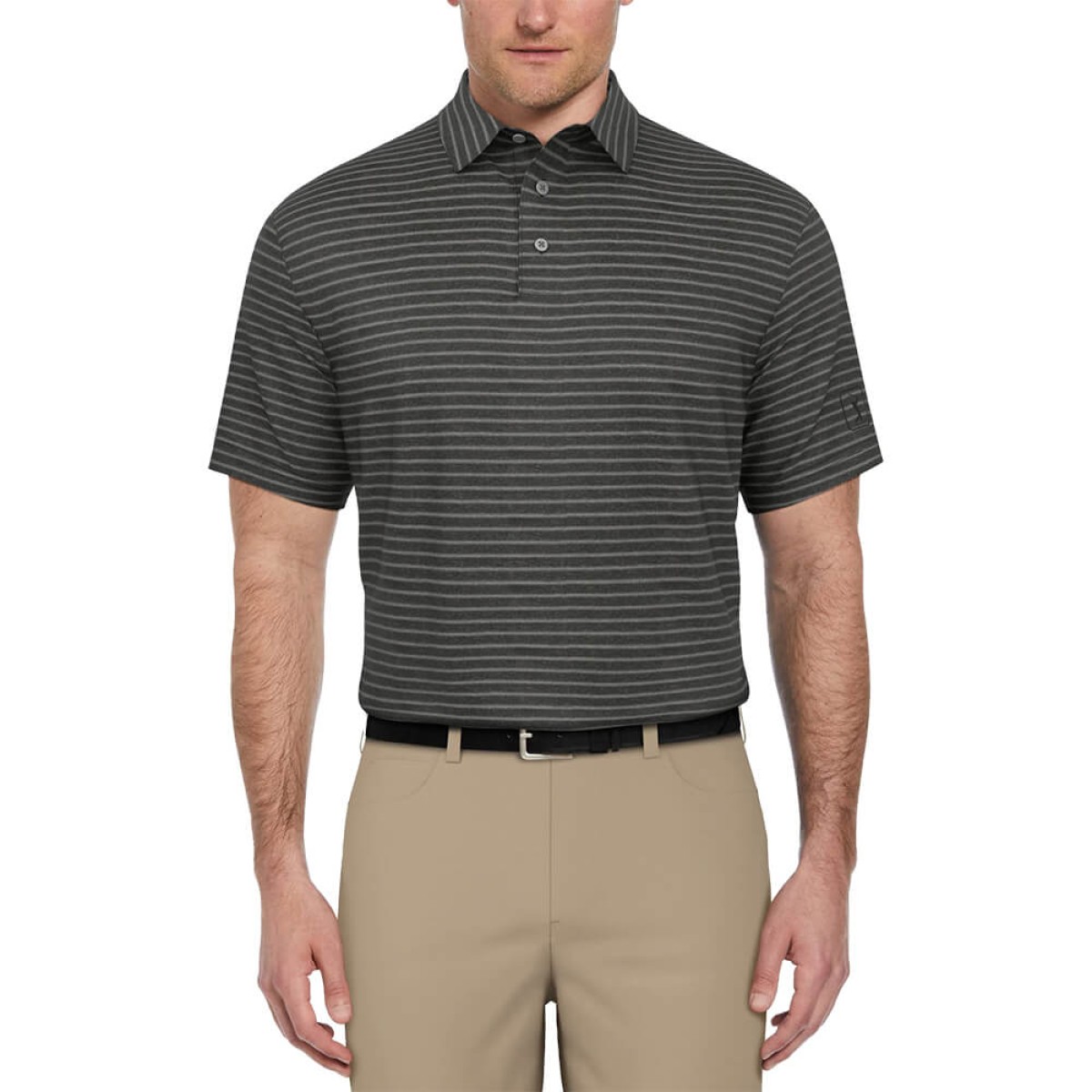 Custom PGA Tour Heather Feeder Stripe Men's Polo in Grey - Blank