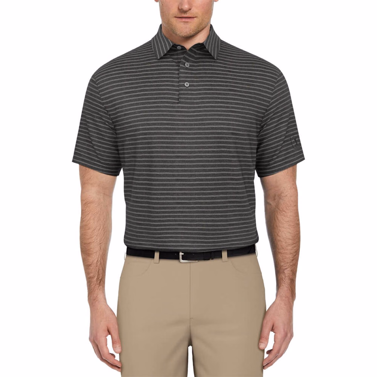 Custom PGA Tour Heather Feeder Stripe Men's Polo in Grey - Blank