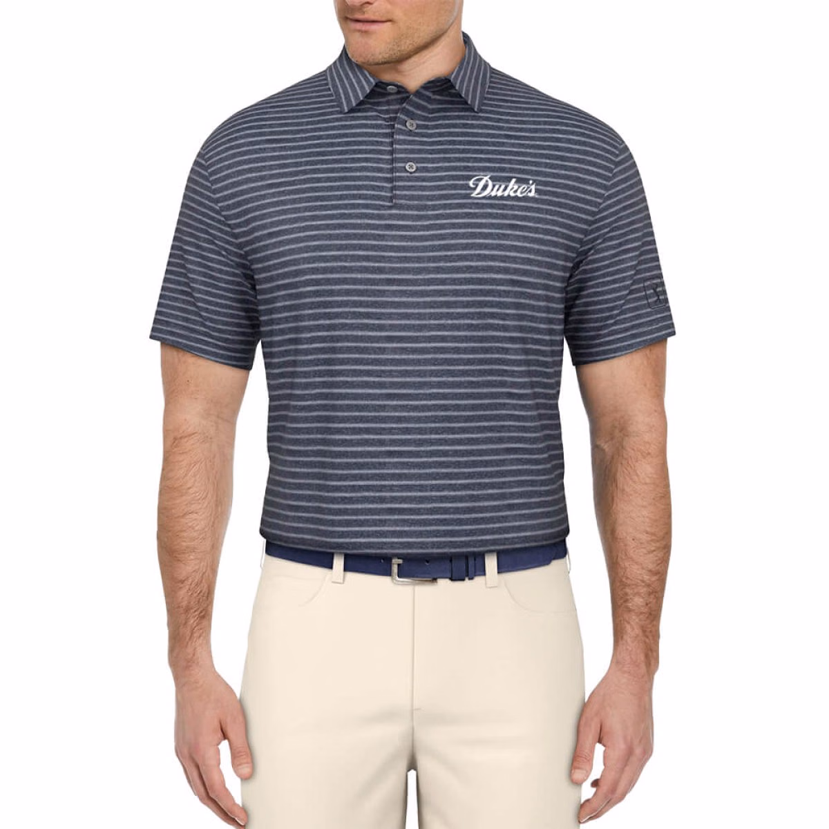 Custom PGA Tour Heather Feeder Stripe Men's Polo in Navy - Decorated