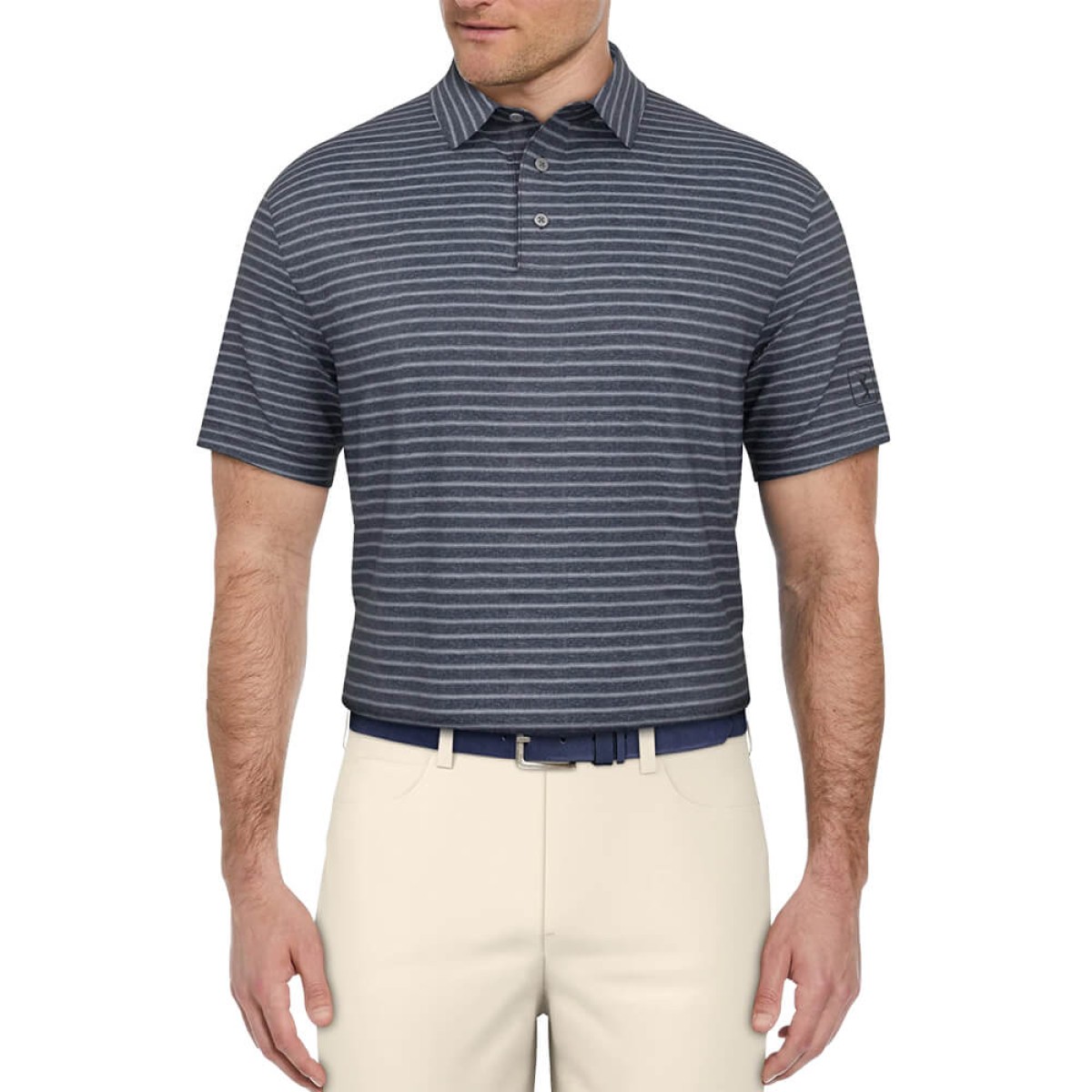 Custom PGA Tour Heather Feeder Stripe Men's Polo in Navy - Blank