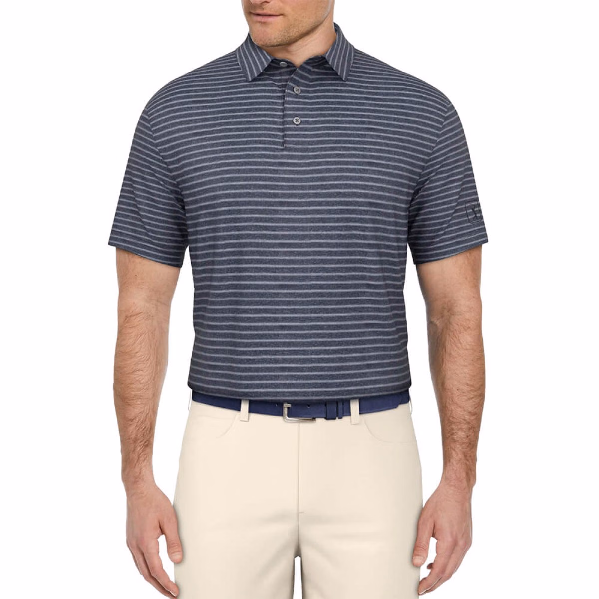 Custom PGA Tour Heather Feeder Stripe Men's Polo in Navy - Blank