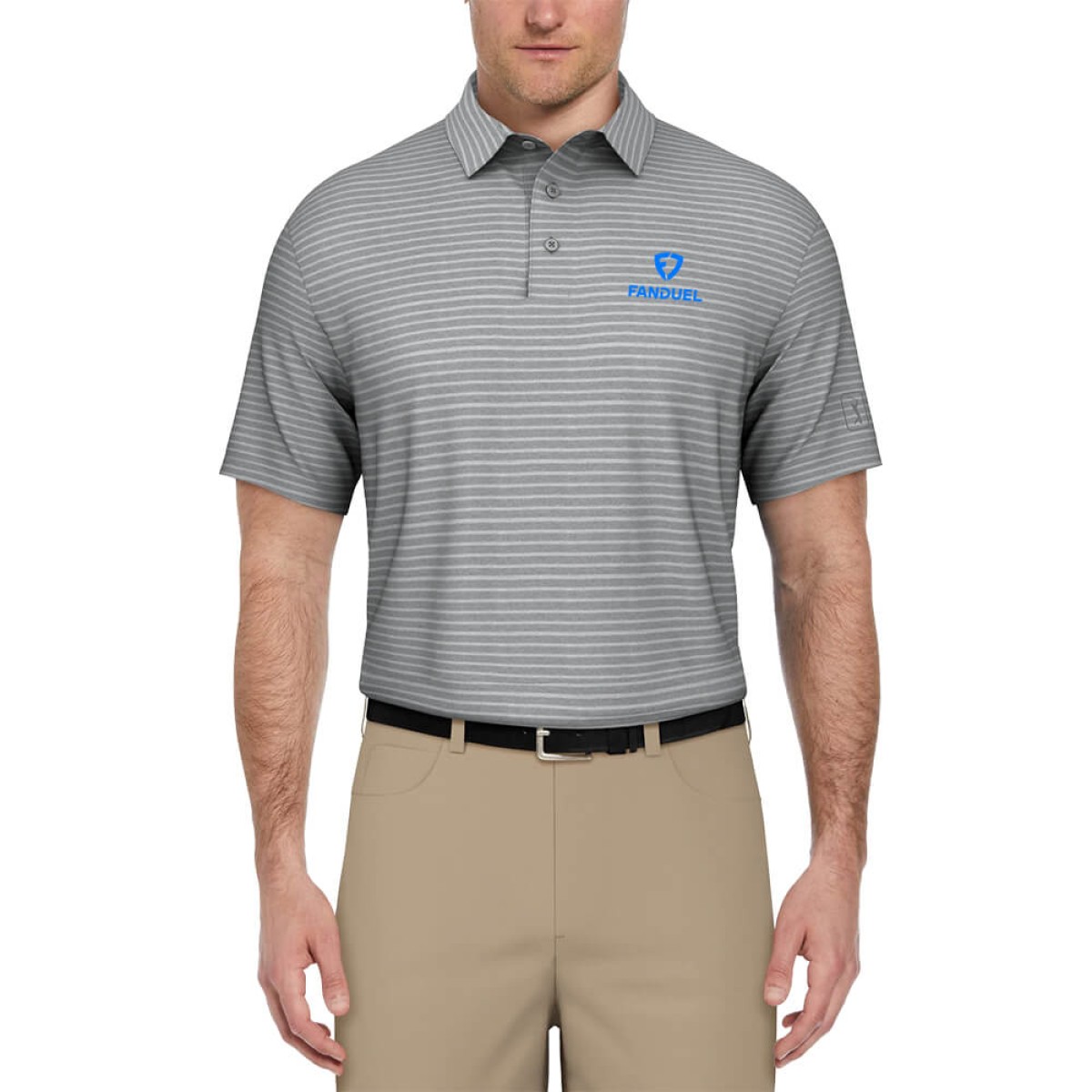 Custom PGA Tour Heather Feeder Stripe Men's Polo in Light Grey - Decorated
