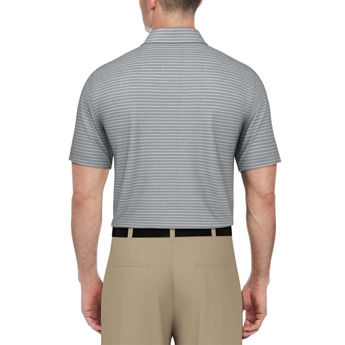 Custom PGA Tour Heather Feeder Stripe Men's Polo in Light Grey - Alternate