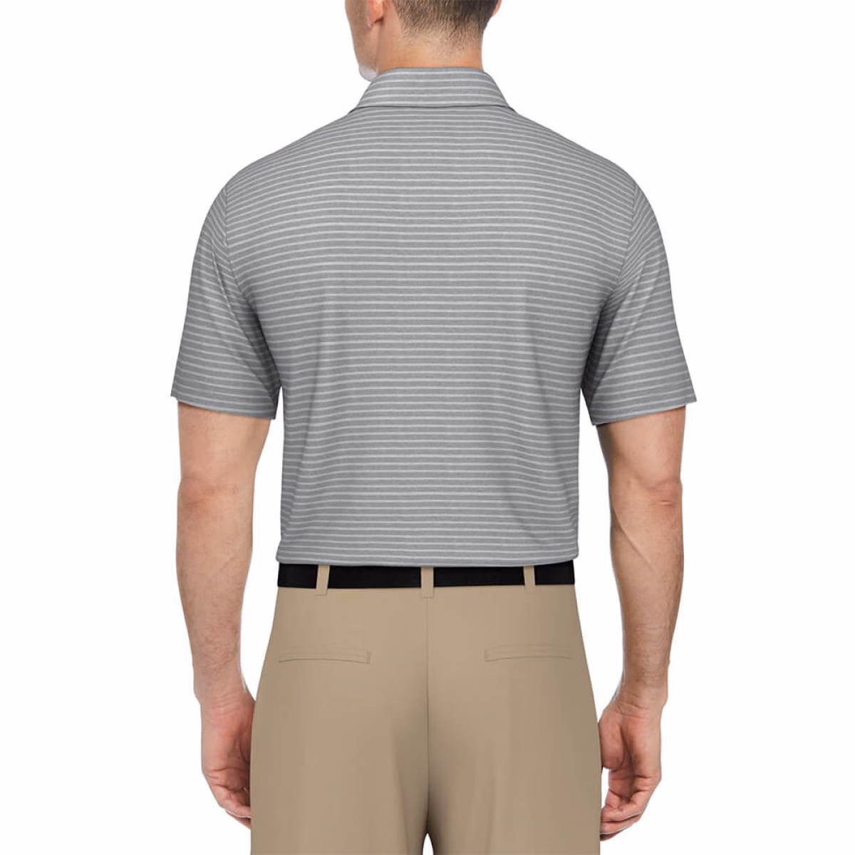 Custom PGA Tour Heather Feeder Stripe Men's Polo in Light Grey - Alternate