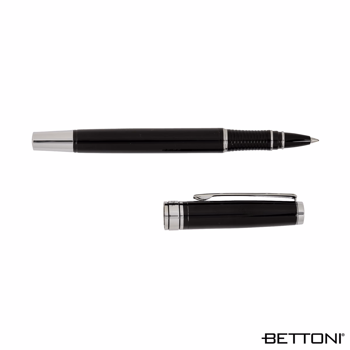 Custom Bettoni Avellino Recycled Brass Cap-Off Rollerball Pen, Black, front view