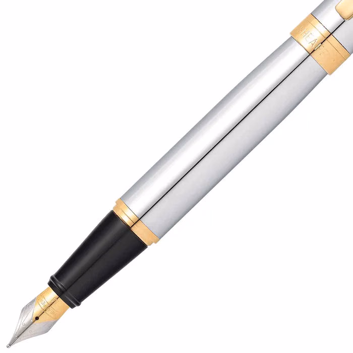 Custom Sheaffer 300 Chrome Fountain Pen with Gold-tone Trim