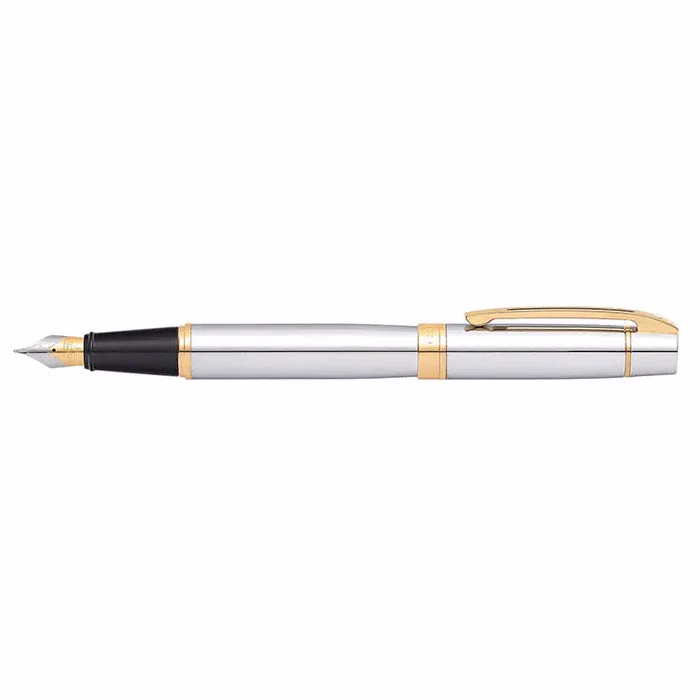 Custom Sheaffer 300 Chrome Fountain Pen with Gold-tone Trim