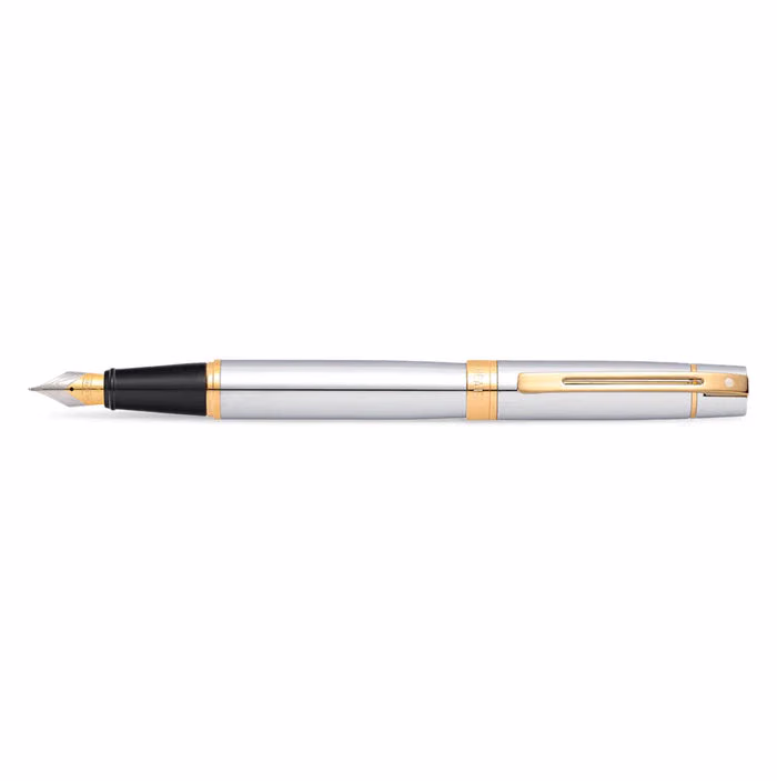 Custom Sheaffer 300 Chrome Fountain Pen with Gold-tone Trim