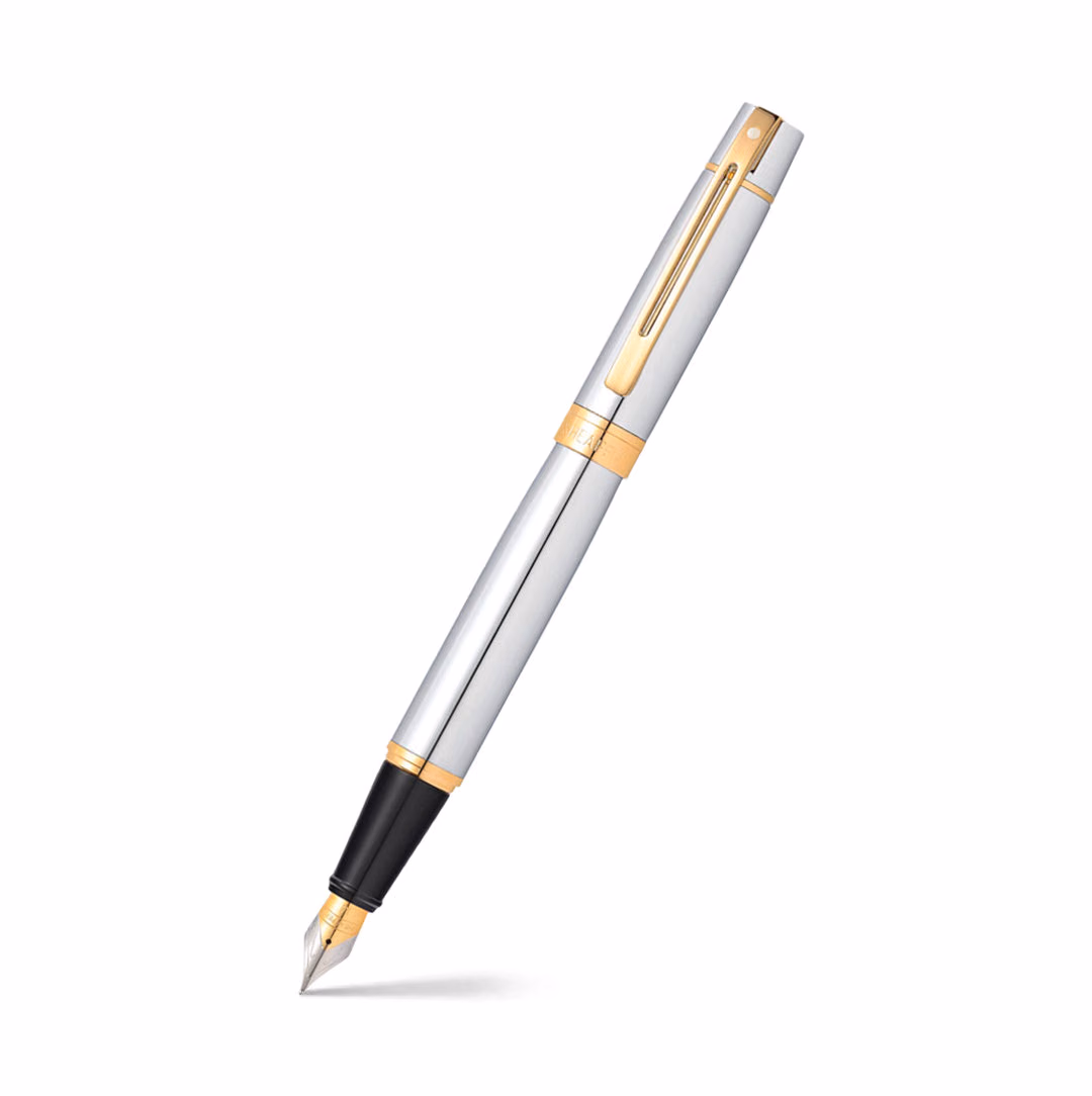 Custom Sheaffer 300 Chrome Fountain Pen with Gold-tone Trim