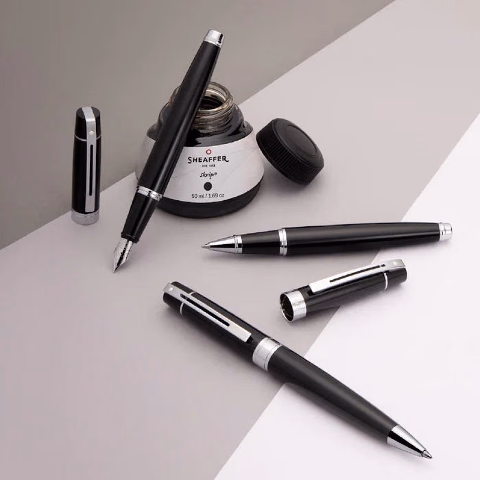 Custom Sheaffer 300 Glossy Black Ballpoint with Chrome Trim