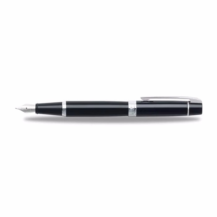 Custom Sheaffer 300 Glossy Black Fountain Pen with Chrome Trim