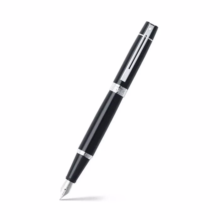 Custom Sheaffer 300 Glossy Black Fountain Pen with Chrome Trim