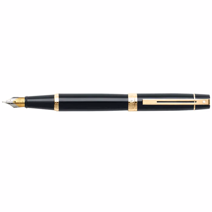 Custom Sheaffer 300 Glossy Black Fountain Pen with Gold-tone Trim