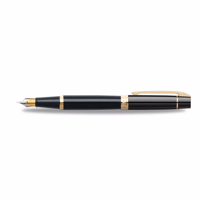 Custom Sheaffer 300 Glossy Black Fountain Pen with Gold-tone Trim