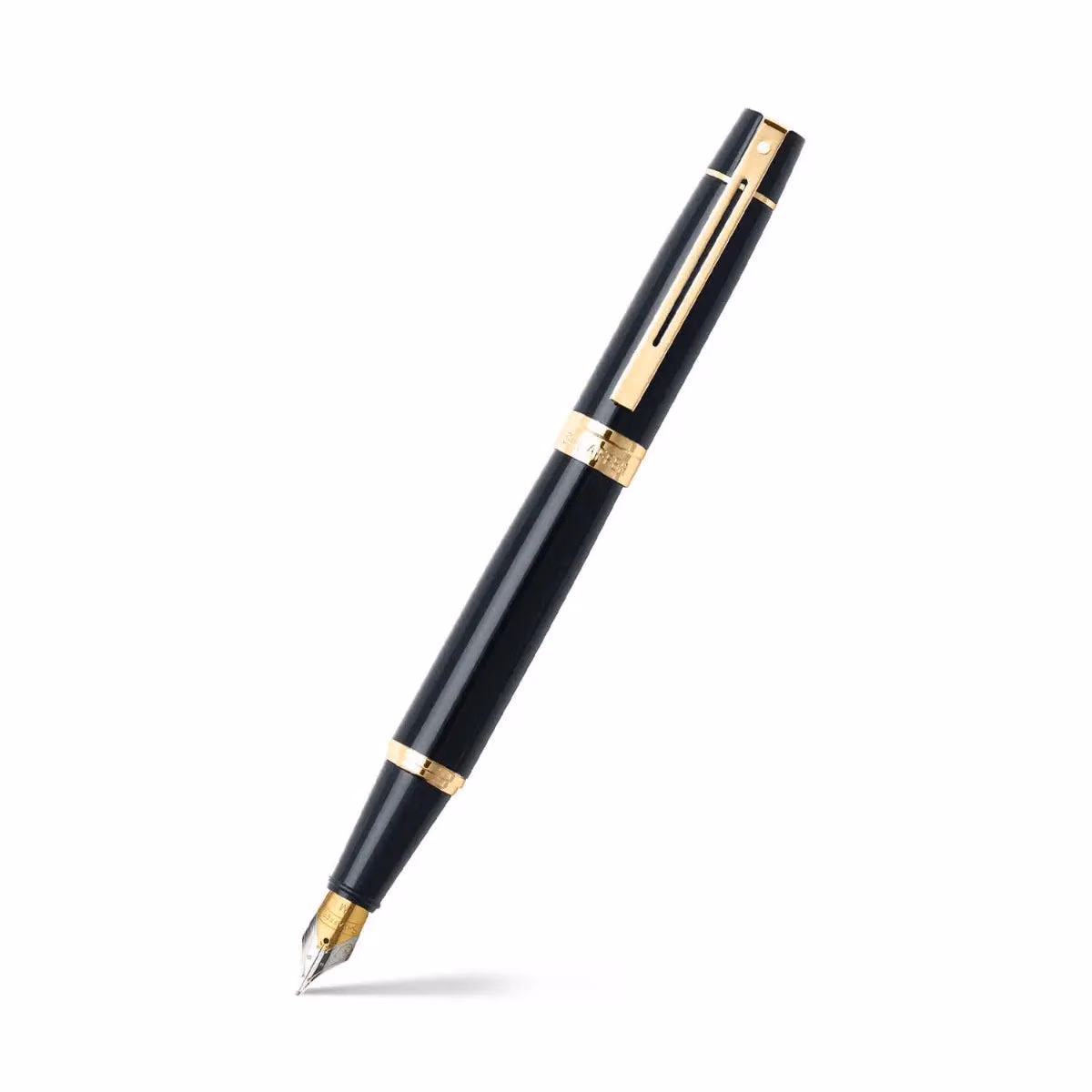 Custom Sheaffer 300 Glossy Black Fountain Pen with Gold-tone Trim