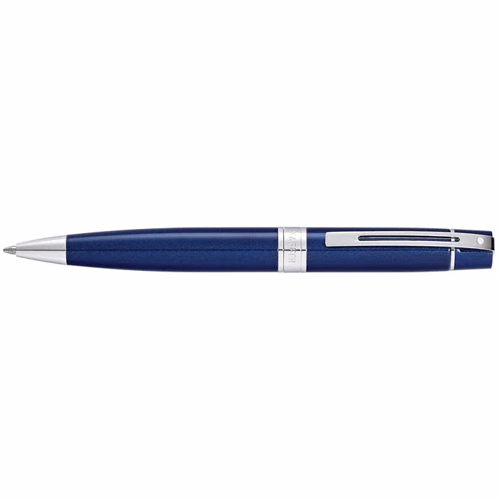 Custom Sheaffer 300 Glossy Blue Ballpoint with Chrome Trim