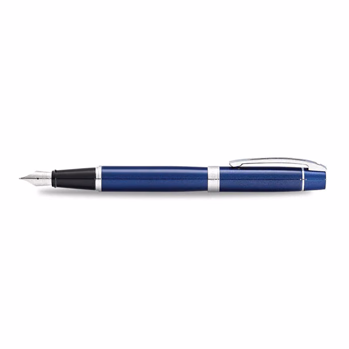 Custom Sheaffer 300 Glossy Blue Fountain Pen with Chrome Trim