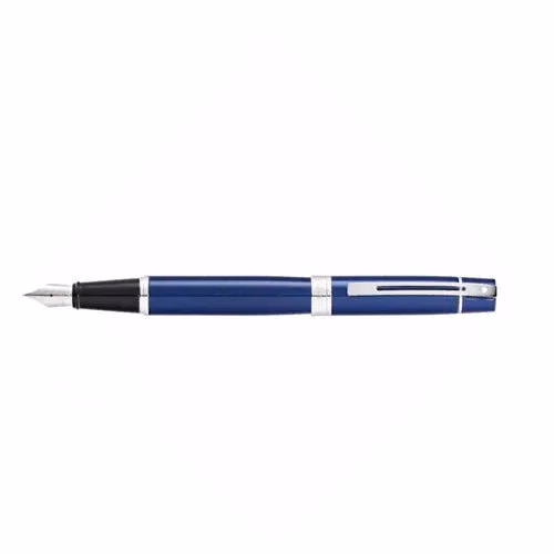 Custom Sheaffer 300 Glossy Blue Fountain Pen with Chrome Trim