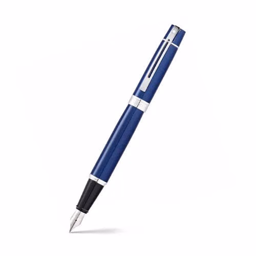 Custom Sheaffer 300 Glossy Blue Fountain Pen with Chrome Trim