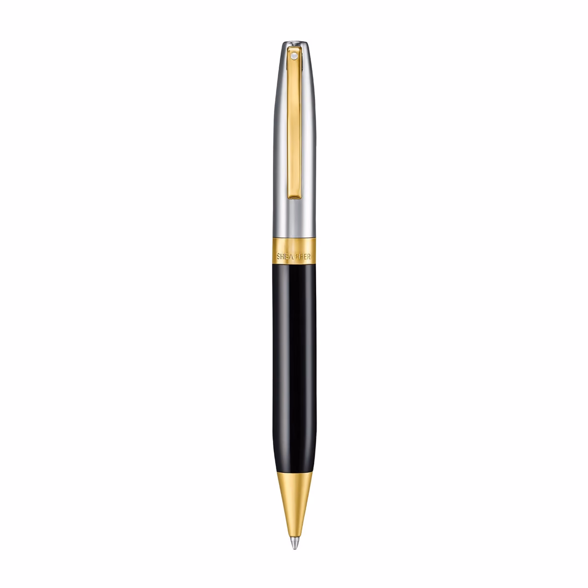 Custom Sheaffer Legacy 9065 Glossy Black & Chrome Bi-Color Ballpoint Pen with 14k PVD Gold-Plated Trims