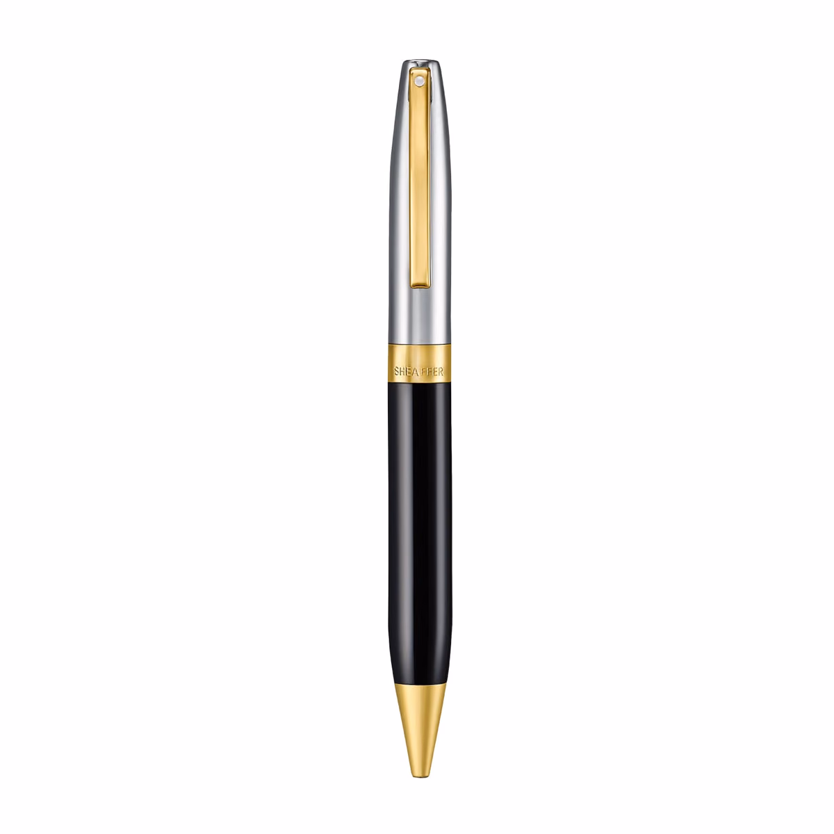 Custom Sheaffer Legacy 9065 Glossy Black & Chrome Bi-Color Ballpoint Pen with 14k PVD Gold-Plated Trims