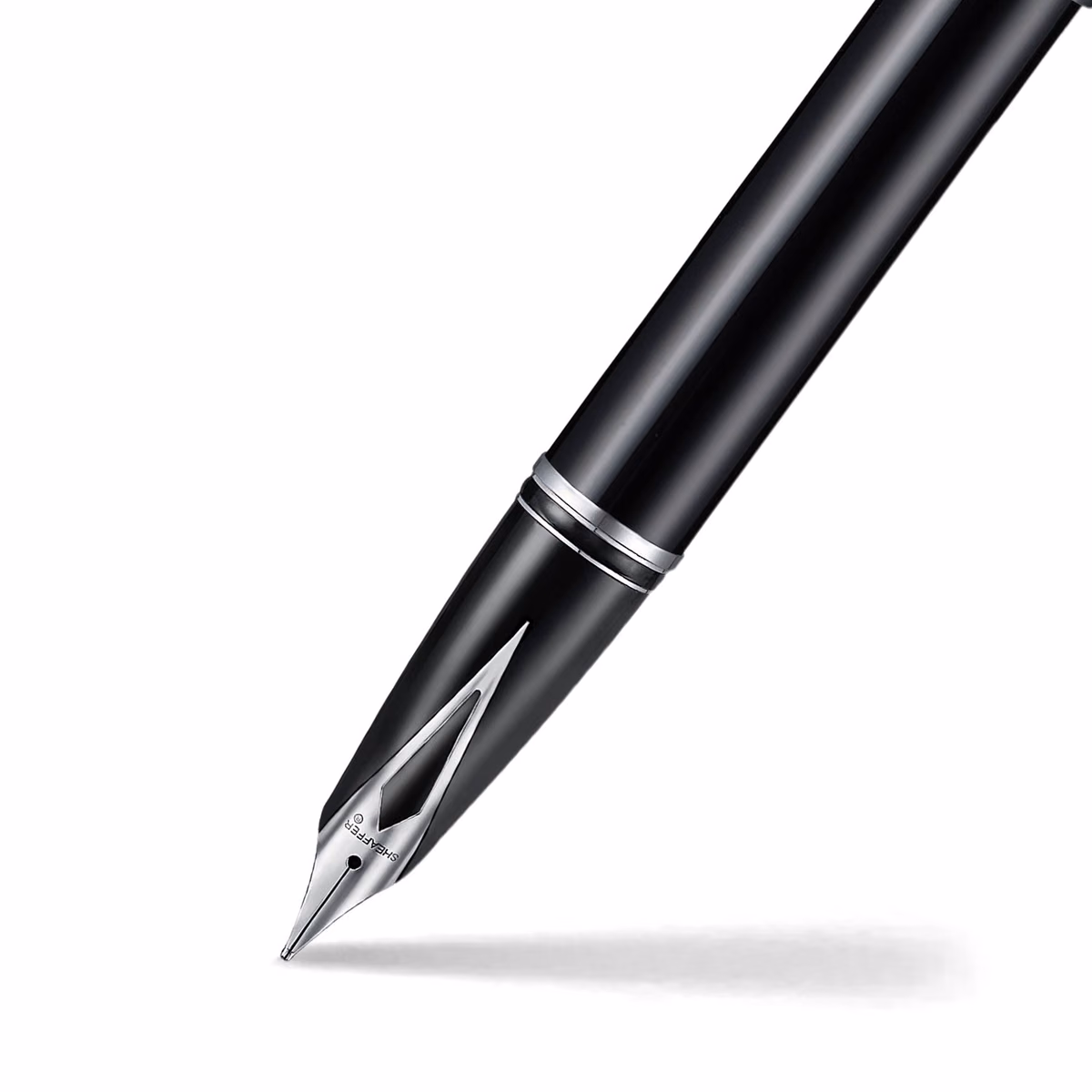 Custom Sheaffer Legacy 9064 Glossy Black Inlaid Nib Fountain Pen (Fine) with Chrome-Plated Trims