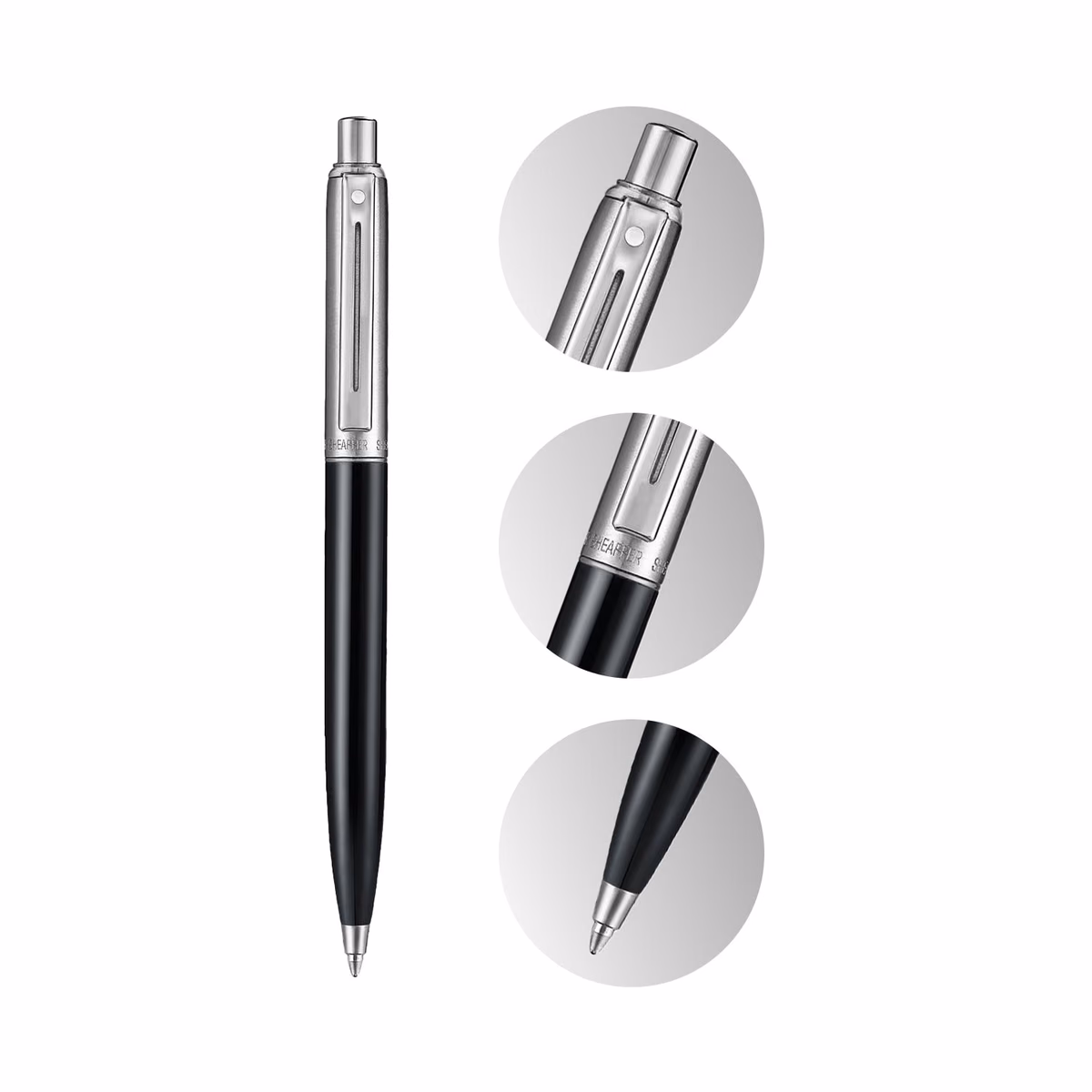Custom Sheaffer Sentinel Metal 332 Glossy Black Barrel and Brushed Chrome Ballpoint Pen with Chrome Trims